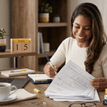Female gig worker doing her taxes