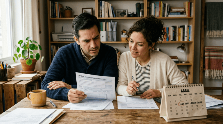 pareja hispana verificando impuestos