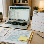 Pantalla de laptop con declaración de impuestos