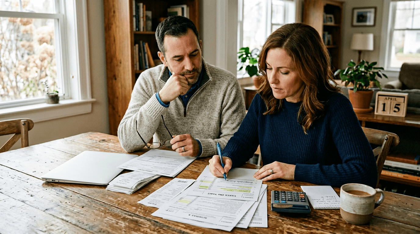 The Big Beautiful Bill and your taxes Couple doing their taxes.
