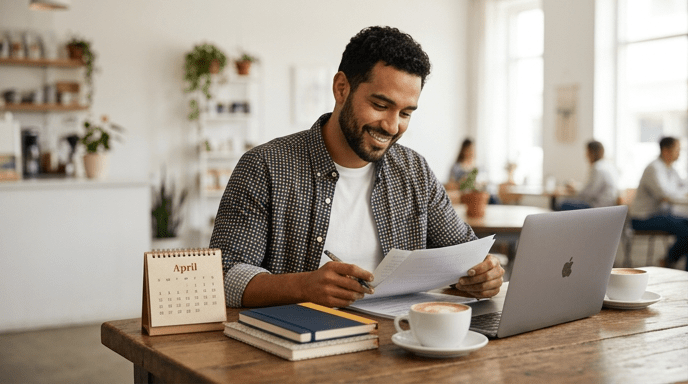 Trabajador independiente latino haciendo impuestos