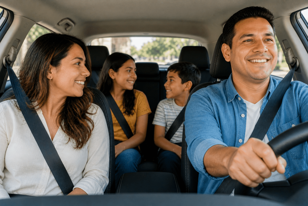 Familia Latina manejando
