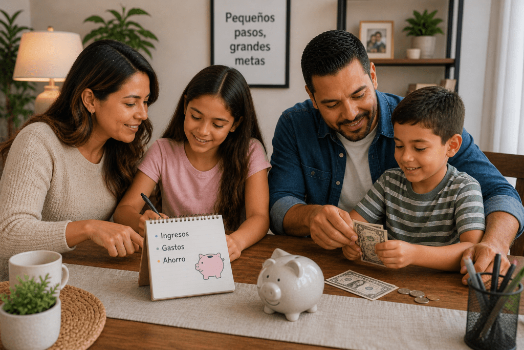 Familia Latina Aprendiendo de dinero