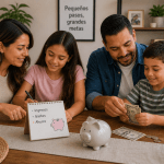 Familia Latina Aprendiendo de dinero