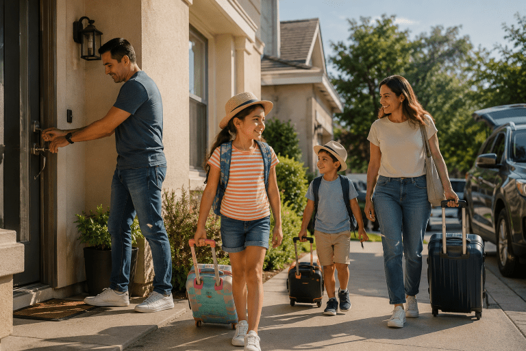 Familia latina protege su casa durante las vacaciones de verano
