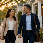 Pareja latina regresando del trabajo