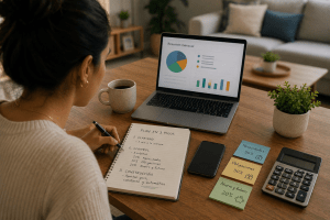 mujer creando un plan financiero simple y accionable