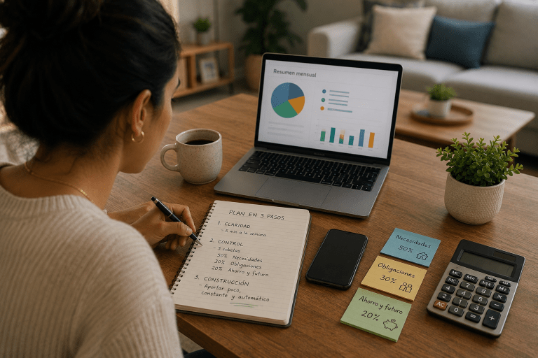 mujer creando un plan financiero simple y accionable