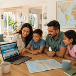 Familia planeando vacaciones