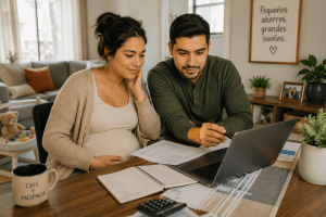 Familia Latina evaluando cuentas Trump