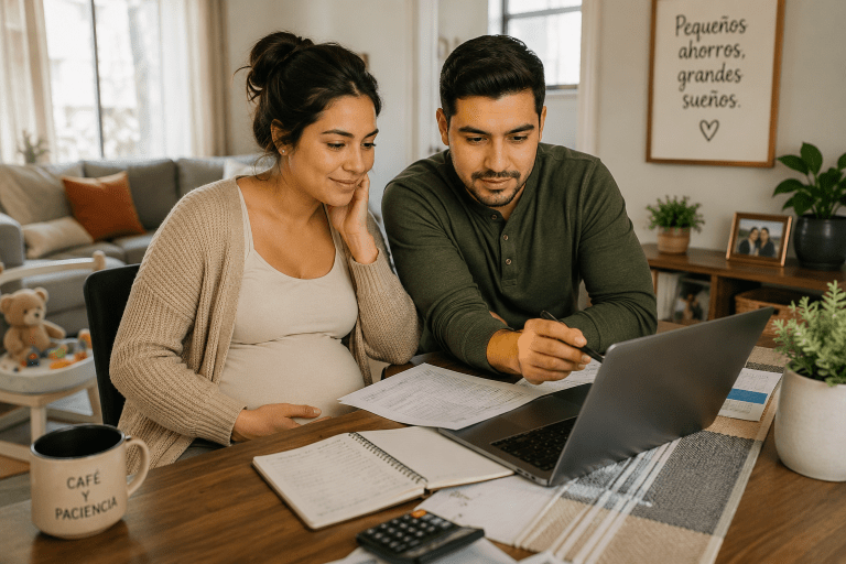 Familia Latina evaluando cuentas Trump