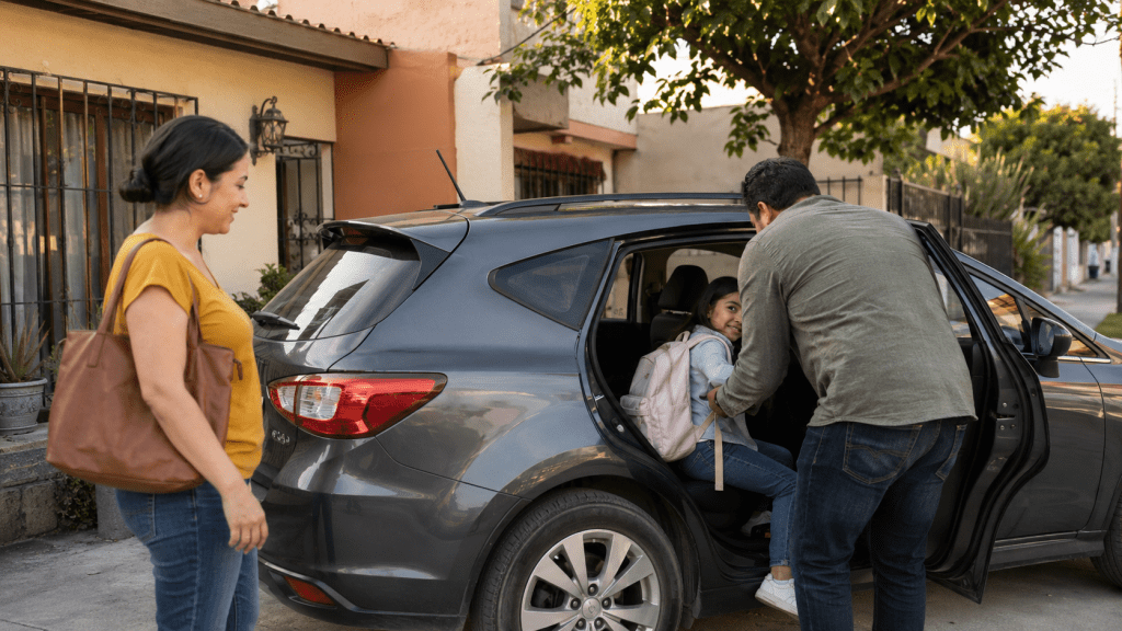 Familia subiendo al auto