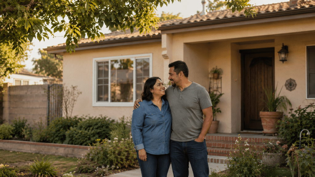 Pareja frente a su casa