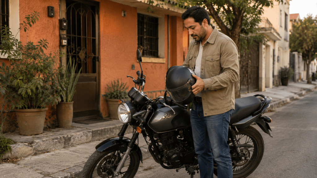 Hombre con su motocicleta